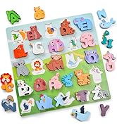Atoylink Wooden Alphabet Puzzles for Toddlers 1-3, ABC Puzzles with Spelling Board &amp; Animals, Pre...
