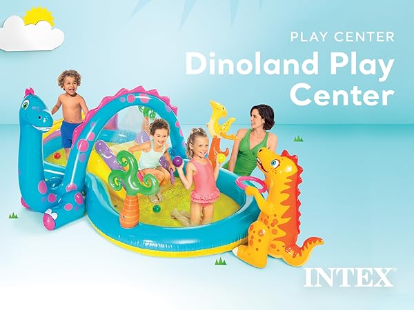 Intex 11ft x 7.5ft x 44in Dinoland Play Center Kiddie Inflatable Swimming Pool