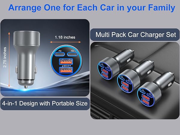 multi-pack-usb-c-car-charger-adapter for multi car vehicles family