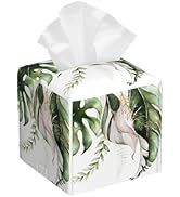 Jungle Foliage Leather Tissue Box Holder Green Tropical Leaves Tissue Box Cover Facial Paper Case...
