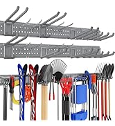 ZICANYCO Garage Tool Organizer Wall Mount 96 inches with 18 Adjustable Heavy-Duty Hooks, Garage O...