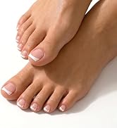 MelodySusie 32Pcs Semi Cured Gel Toe Nail Strips(White French Tips), No LED Lamp Needed,Pedicure ...