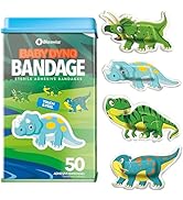 BioSwiss Bandages, Baby Dino Shaped Self Adhesive Bandage, Latex Free Sterile Wound Care, 50 Count