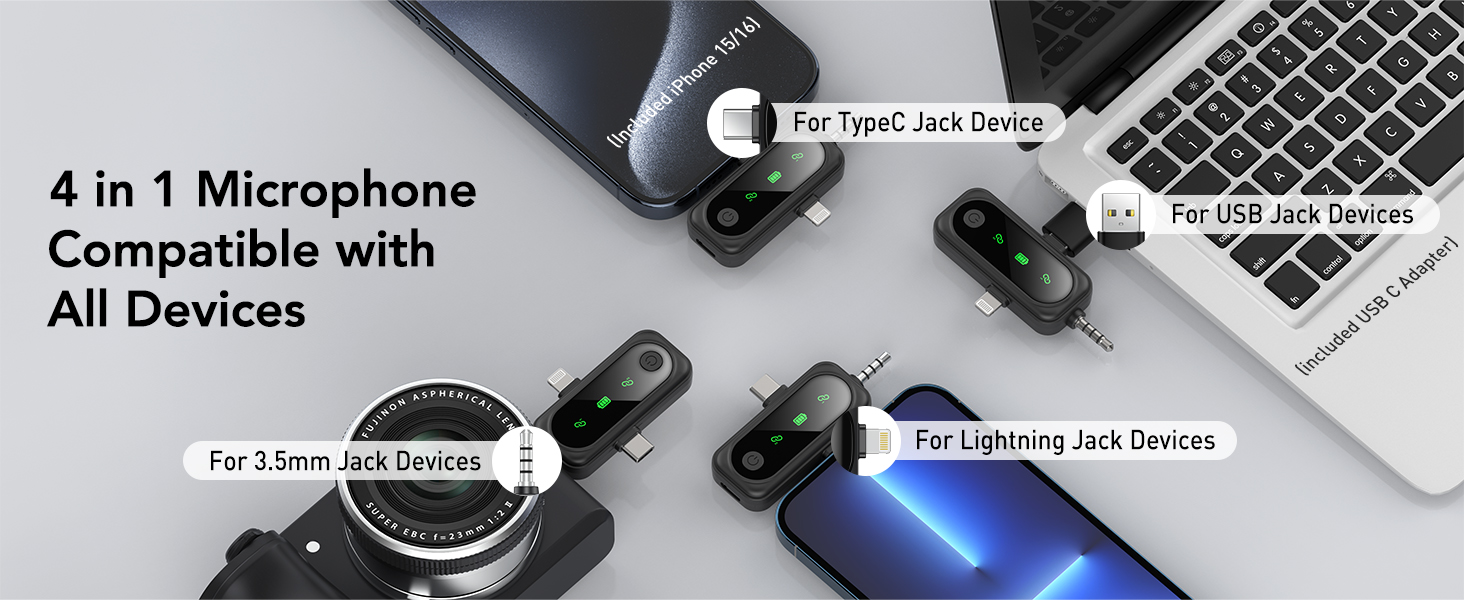 HEHOTTC 3 in 1 Mini Wireless Lavalier Microphone for All Devices