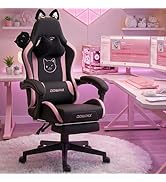 Dowinx Gaming Chair Cute with Cat Ears and Massage Lumbar Support, Ergonomic Computer Chair for G...