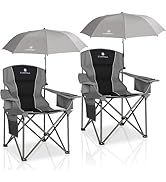 CAMPHILL 2 Pack Oversized Camping Chairs with Adjustable Umbrella-Folding Padded Lawn Chair with ...