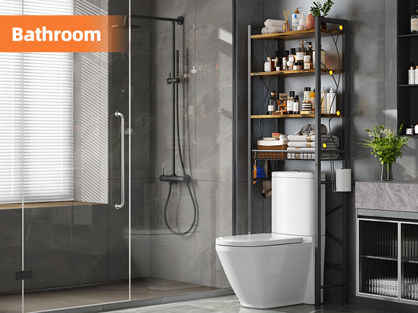 4-Tier Bathroom Organizer Shelf Over Toilet with Adjustable Shelf and Basket