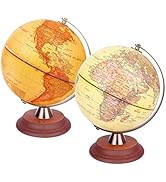 EXERZ Illuminated World Globe 20cm Antique Globe Wooden Stand Metal Arc - 2 in 1 Light up LED Lamp