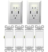 3 Way Light Switch +USB Outlet Receptacles With Night Light, GreenCycle 4 Pack Three Way Switch R...