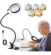 Magnifying Glass with Light and Clamp Desktop Bigger 10X Magnifier Desk Clip on Lamp for Close Wo...