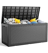 100 Gallon Deck Box, Large Resin Outdoor Storage Box Waterproof, Outside Deck Box with Lockable L...