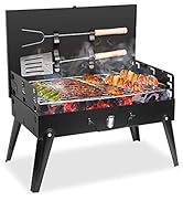 TeqHome 16.7x10x17.7in Portable Charcoal Grill Foldable BBQ Suitcase Grill Shelf For Outdoor Camp...