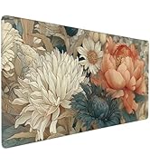 Retro Blossom Boho Floral Large Desk Pad, Anti-Slip Rubber Mouse Pad for Office and School, 35.4"...