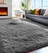 PAGISOFE Grey Fluffy Rugs for Bedroom 4x6 Area Rug Shag Rug for Kids Room Furry Carpet Modern Liv...