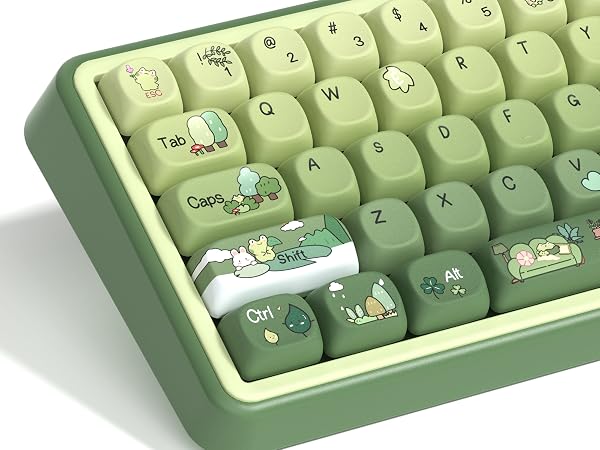Green Frog Keycap Set, PBT Custom Keycaps 60% 75% 100%,dye Sublimation Keyboard Key caps,MOA Profile
