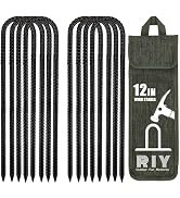 RIY Tent Stakes Heavy Duty High Wind Ground Anchors 12 Inch Galvanized Steel Rebar Stakes for Ten...