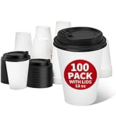 RACETOP 100 Pack 12 oz Disposable Paper Coffee Cups with Lids, Paper Cups with Lids 12 oz, Hot Cu...