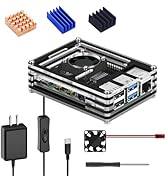 Raspberry Pi 4 Case with Cooling Fan, 5V 3A Power Supply, 3 Aluminum Heatsinks and Screwdriver fo...