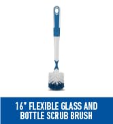 Unger 16” Flexible Glass and Bottle Scrub Brush, Extra-Long, Non-Scratch Cleaning Scrubber for Wa...