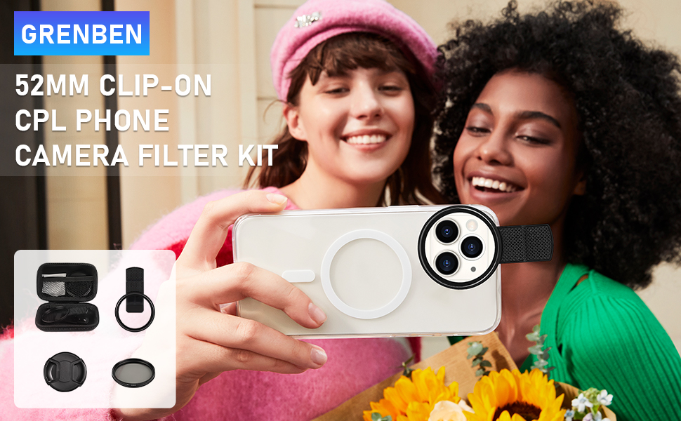 52mm Clip-on CPL Phone Camera Filter Kit