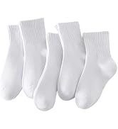 Bawnhaw 5 Pairs Kids Athletic Crew Socks, White Cotton Sports Socks for Boys Girls 5-8 Years, You...
