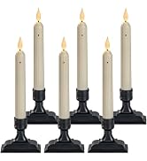 Homemory Battery-Operated LED Window Candles - Set of 6 Ivory Flameless Taper Candles with Dusk-t...