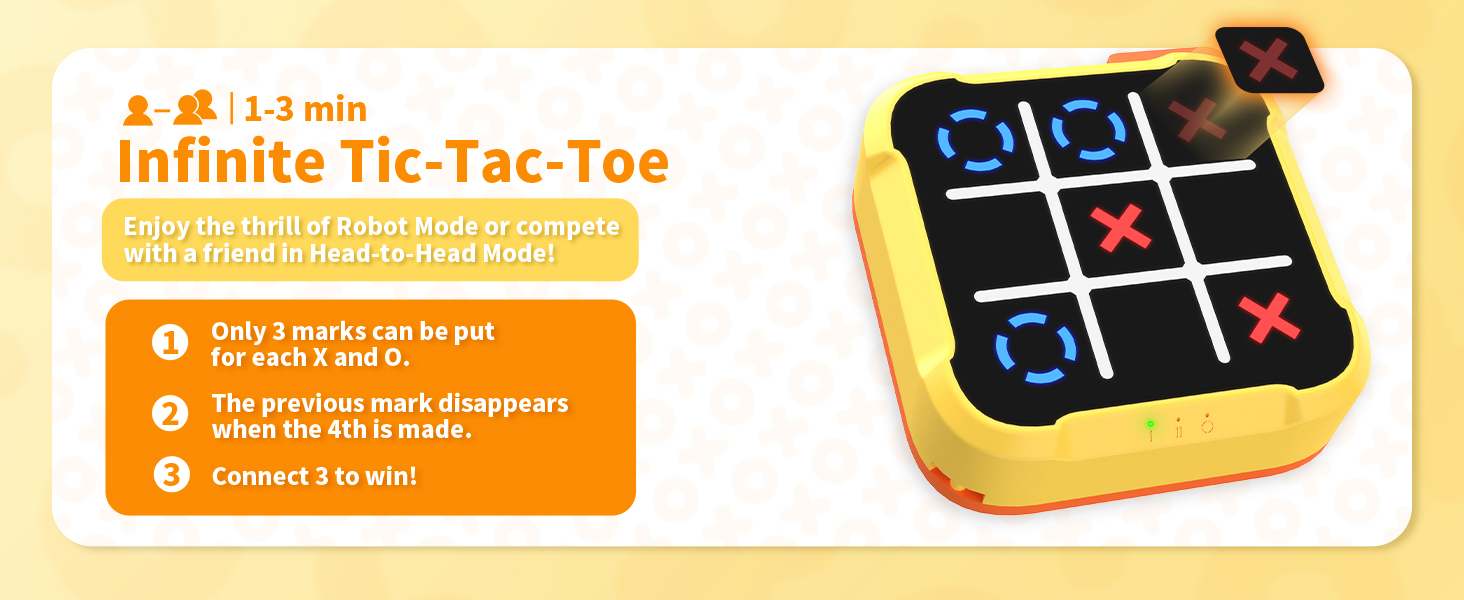 Hynuwa Infinite Tic-Tac-Toe Game Electric Learing Toy Family Travel Game Portable Game Compact Game