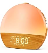 Sunrise Alarm Clock, Sound Machine, Wood Grain Dimmable Night Light for Heavy Sleepers, White Noi...
