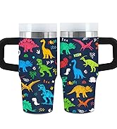 Dinosaur Tumbler Gifts, 14oz Dinosaur Themed Tumbler with Handle and Straw, Stainless Steel Doubl...