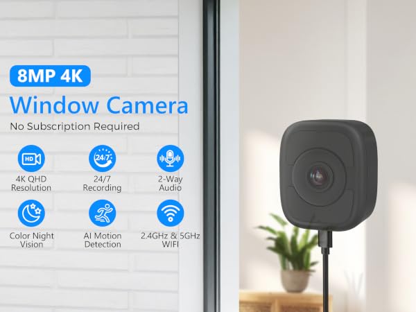 8MP 4K Window Camera Magnetic Mount with 32GB SD Card,5GHz &amp;amp;amp; 2.4GHz WiFi Indoor Cameras