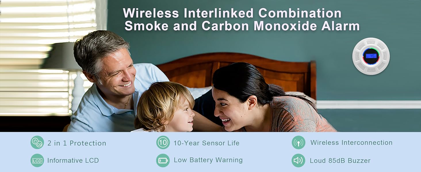 Wireless Interlinked Combination Smoke and Carbon Monoxide Alarm