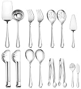 Teivio 15PCS Stainless Steel Large Serving Utensils - Serving Spoons/Forks/Tongs,Slotted Spoons,S...