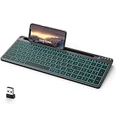 CHESONA Multi Device Wireless Keyboard, 7 Color Backlit, Rechargeable Bluetooth Keyboard, with Ph...