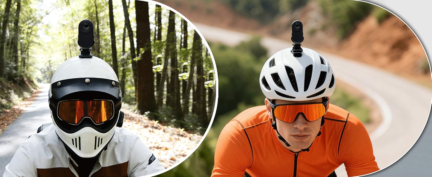 Text reads 'Image 1'. Split image showing two cyclists wearing protective helmets - one in white helmet with goggles in forest setting, another in orange helmet on road.