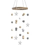 Felt Ball &amp; Star Nursery Ceiling Mobile- Almond, Gray &amp; White- Neutral Children's Room Ceiling De...