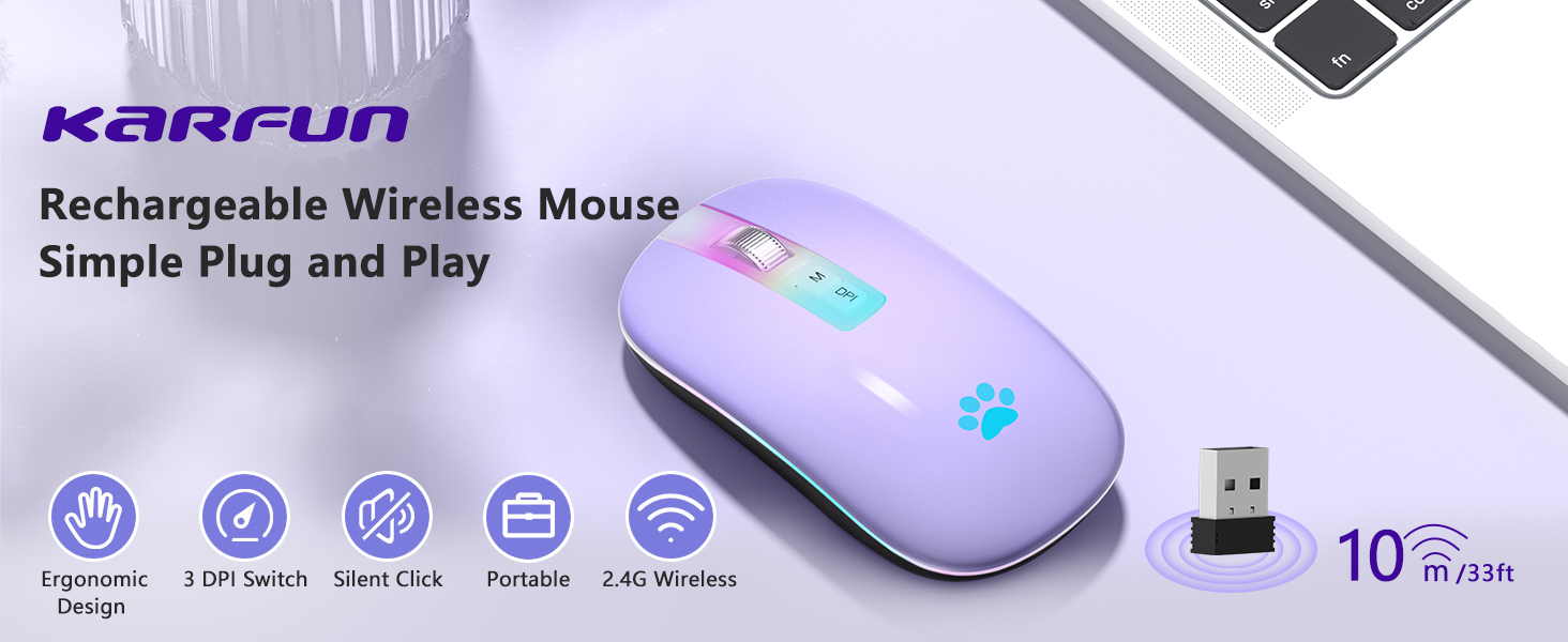 wireless mouse for laptop 2.4GHz Rechargeable Silent Mouse computer mouse