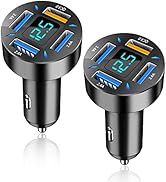 2Pcs 4-in-1 Car Charger 66W Super Fast Charging with USB 2.4A&amp;QC 3.0(Voltmeter&amp;LED Lights) Univer...