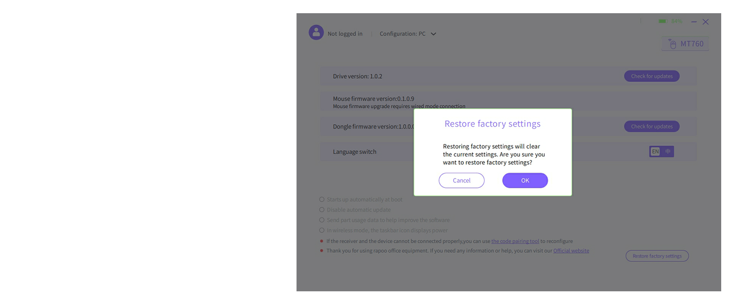 Restore default settings