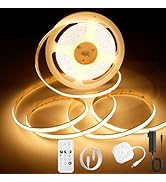 AXMOTUT Motion Sensor COB LED Strip Lights with Remote, 24V 9.84ft Warm White Dimmable LED Light ...