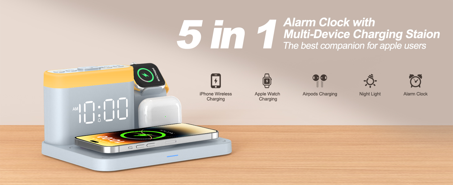 ANJANK Wireless Charging Staion with Alarm Clock