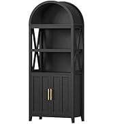 HOOBRO 71" Tall Arched Bookcase, 5-Tier Arched Bookcase with Doors, Modern Farmhouse Book Shelf w...