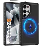 Magnetic Case for Samsung Galaxy S24 Ultra, [Compatible with Magsafe] [Glass Screen Protector] [D...