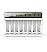 POWEROWL 8 Bay AA AAA Battery Charger with LCD Display (USB Quick Charging, Independent Slot) for...
