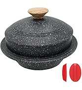 Bobikuke Cast Aluminum Pot with Lid, 63 oz Non-Stick Casserole Dish Korean Stone Bowl Induction C...