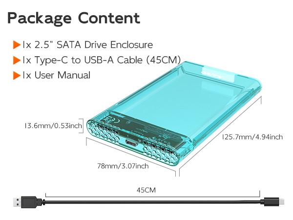 USB 3.0 to SATA I II III Tool-Free Clear Hard Disk Case for 2.5 inch 7mm 9.5mm SATA HDD SSD