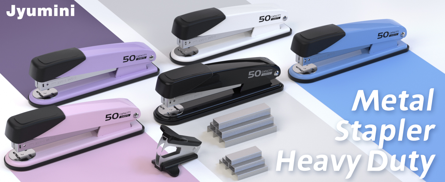 Black, White, Pink, Purple, Blue Metal Stapler Heavy Duty with 2000 Pcs Staples and Staple Remover