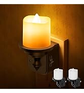 Briignite Flameless Candle Night Lights, Amber Plug-in 2 Pack, LED Candle with Light Sensor, 0-10...