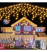 Ollny Icicle Lights for Outside 720LED 60FT, Warm White Christmas Lights with Remote 8 Modes Dimm...