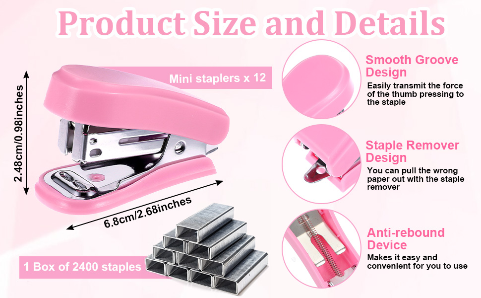 Mini Stapler with 12 Boxes Staple, Includes Built in Staple Remover