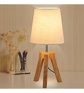 Dreamholder Wood Bedside Table Lamp, Tripod Desk Lamp with On-Off Switch, Nightstand Lamp with Fa...